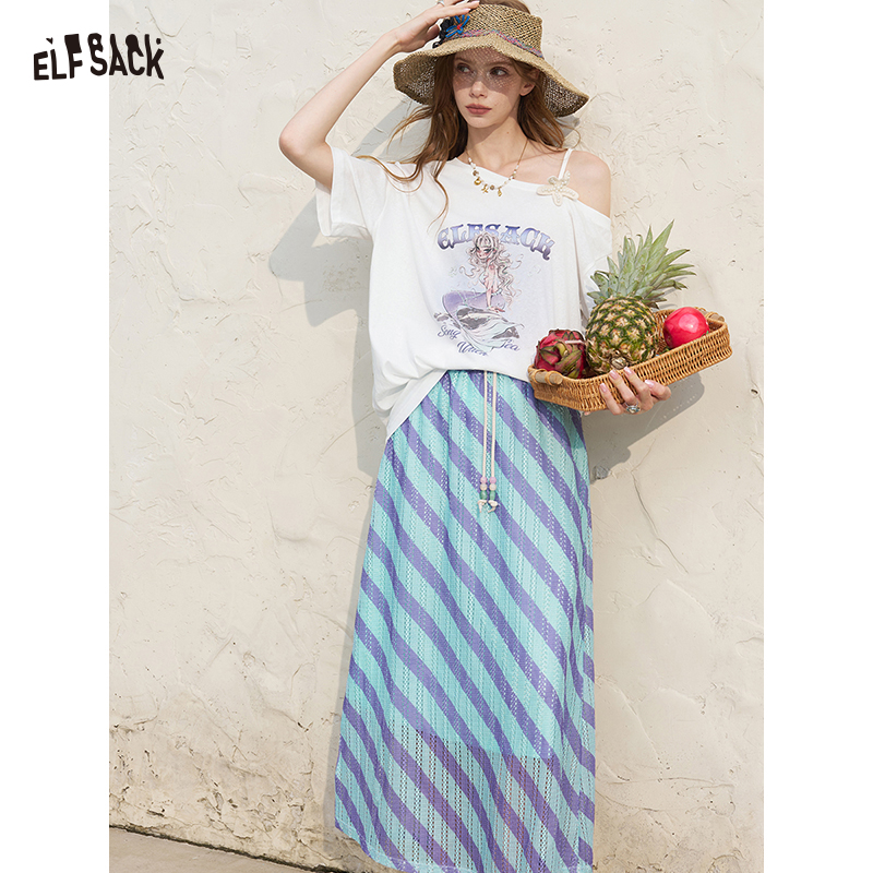 Tee Graphic Print - ELFSACK Women's Off Shoulder White Tee