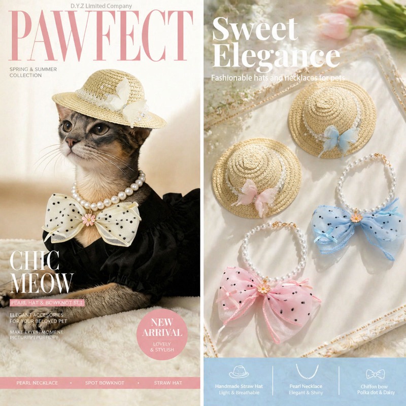 Bucket Hat Straw - Cute Summer Pet Straw Bucket Hat