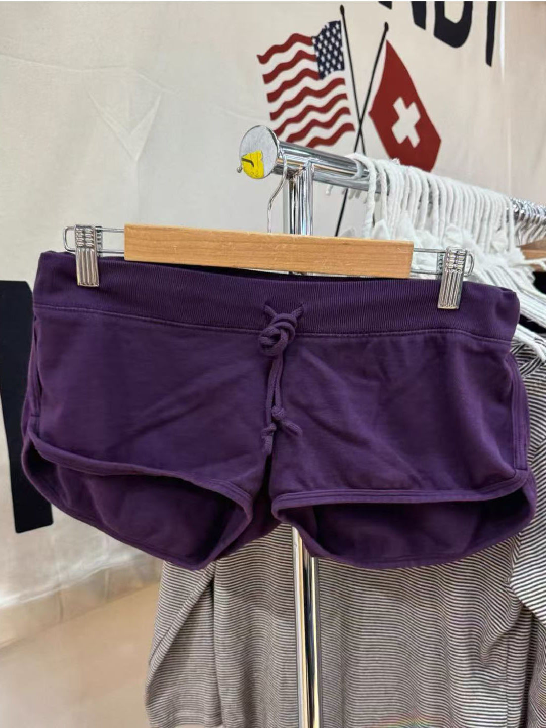 Short Linen Drawstring - Purple Cotton Short Pant Women Simple
