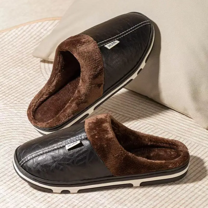 Flip Flop Leather Men - Men's Big Size Winter Slippers Indoor