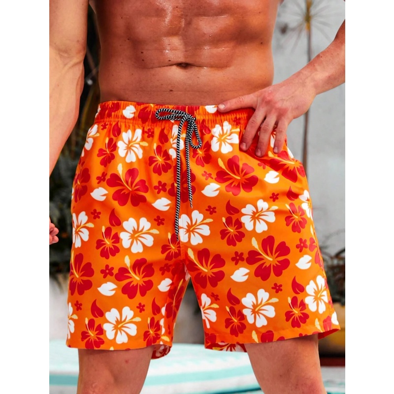 Trunks Board Surf - Colorful Flower Graphic Swim Trunks For