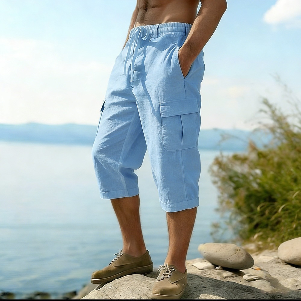 Short Linen Drawstring - Men Summer Cotton Linen Shorts Retro