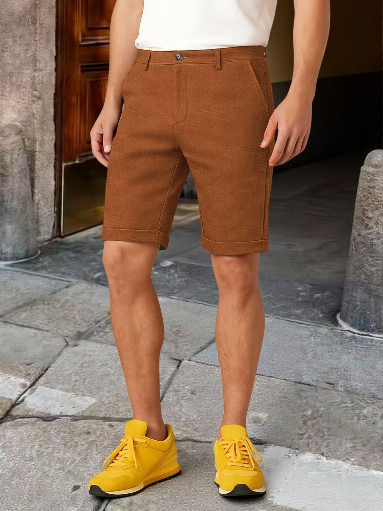 Men Cuffed Hem Knee Length Chi - đánh giá và giá Shorts Chino Slim