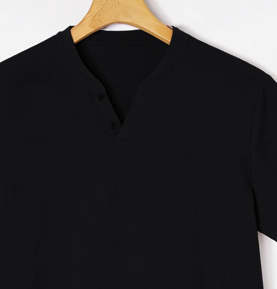 Elegant Black Henley Short-Sle - đánh giá và giá Linen Shirt Breathable