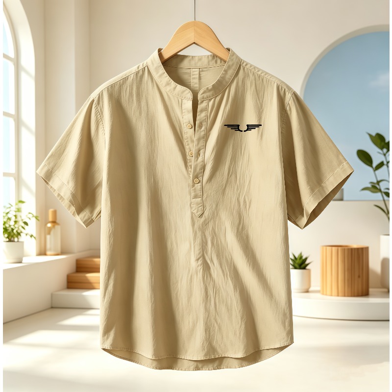 Men's cotton and linen Henley  - đánh giá và giá Linen Shirt Breathable