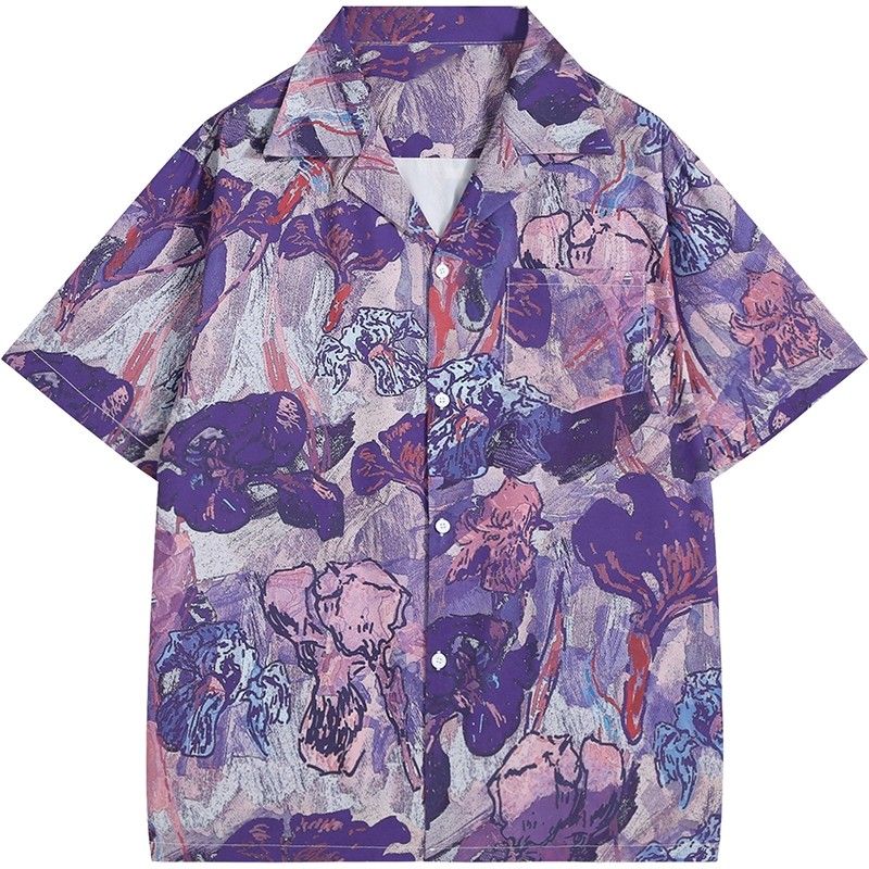 Vintage Purple Oil Painting Ir - đánh giá và giá Resort Shirt Floral