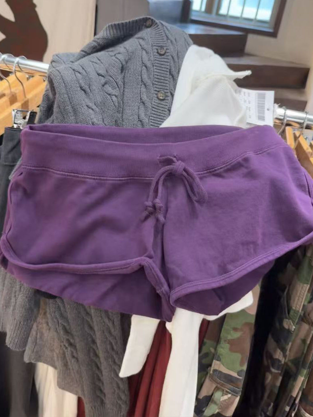 Purple Cotton Short Pant Women - đánh giá và giá Short Linen Drawstring