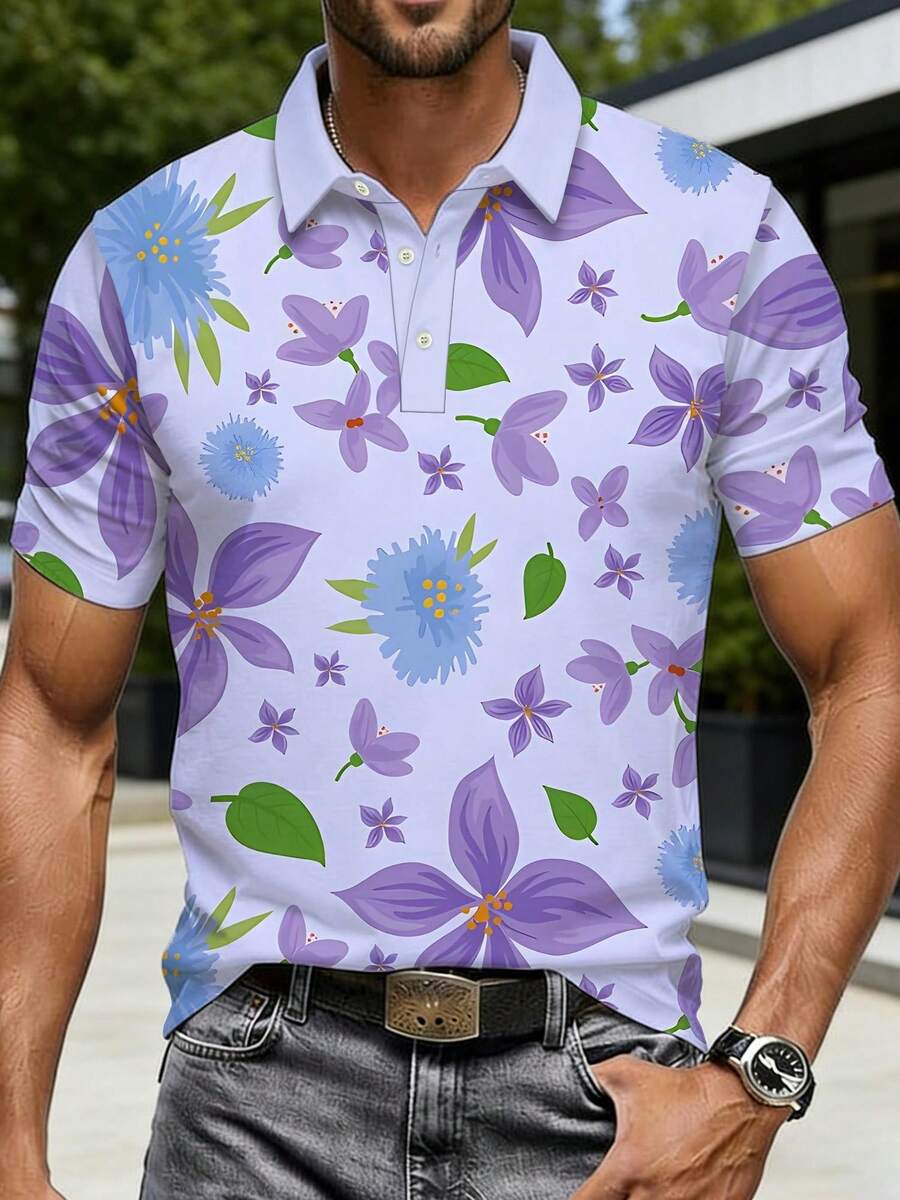 Mens Floral Print Pique Shirt  - đánh giá và giá Polo Shirt Pique