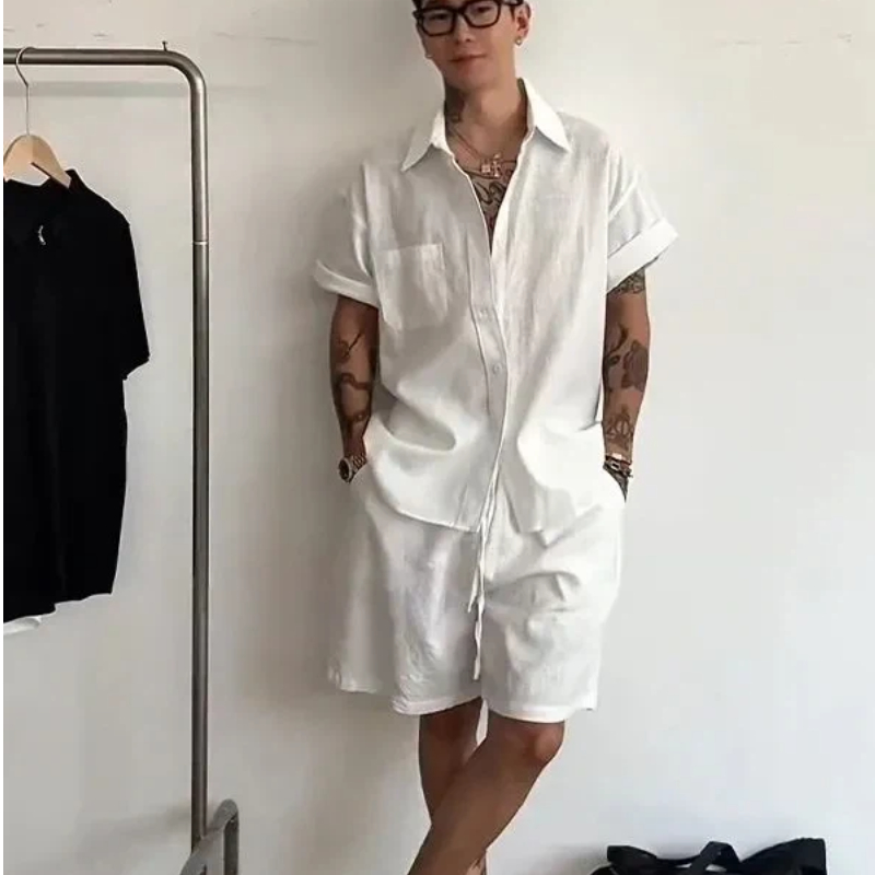 Mens Linen Cotton 2 Piece Set  - đánh giá và giá Linen Shirt Breathable