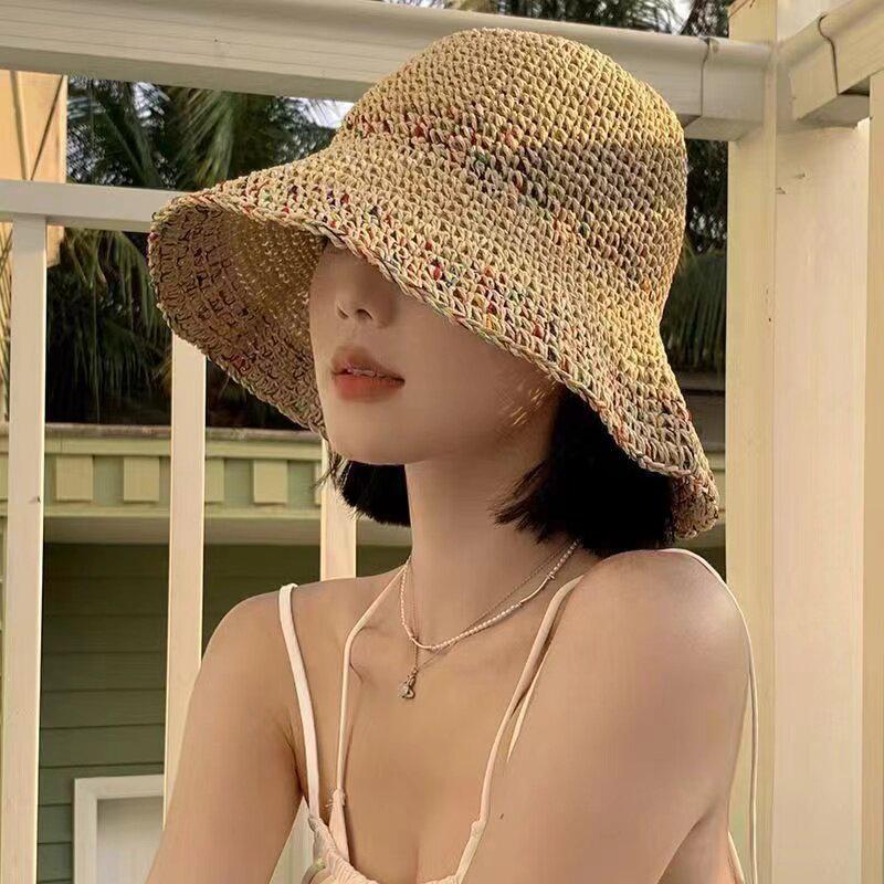 Women Hand Woven Rainbow Straw - đánh giá và giá Bucket Hat Straw