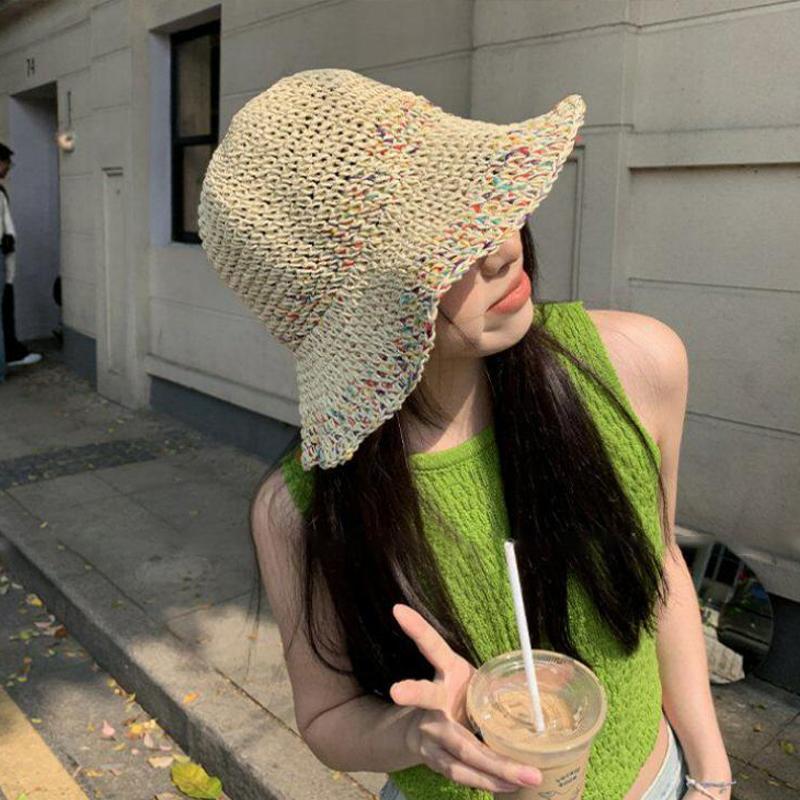Women Hand Woven Rainbow Straw - đánh giá và giá Bucket Hat Straw