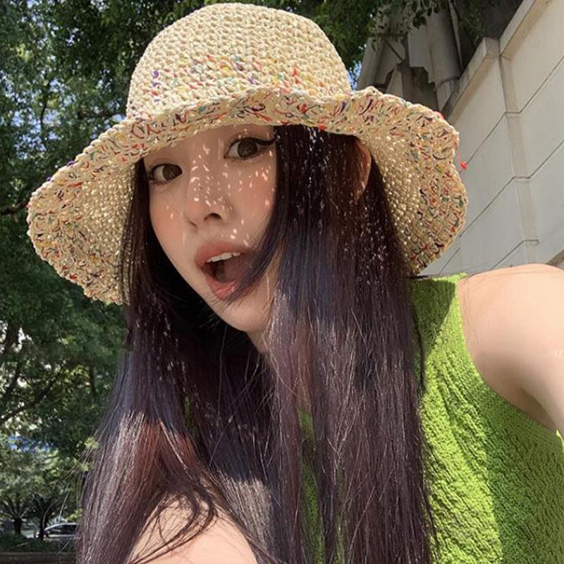 Women Hand Woven Rainbow Straw - đánh giá và giá Bucket Hat Straw