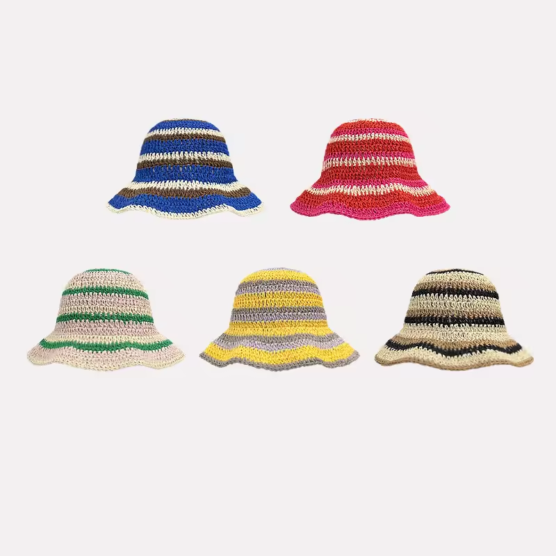 New Striped Knitted Straw Croc - đánh giá và giá Bucket Hat Straw