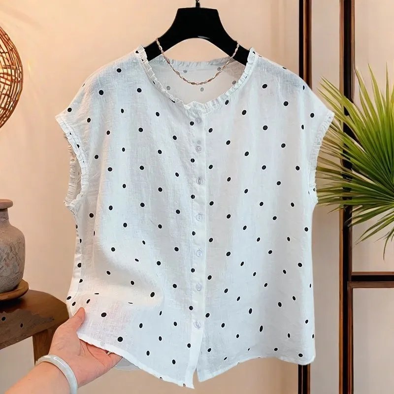 Women's Retro Polka Dot Linen  - đánh giá và giá Shirt Camp Collar