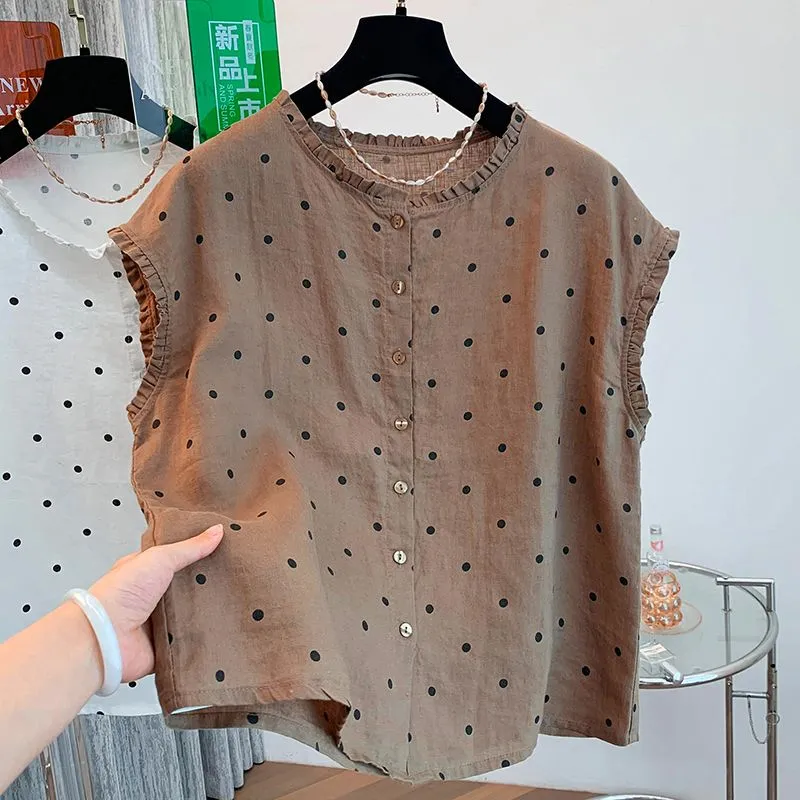 Women's Retro Polka Dot Linen  - đánh giá và giá Shirt Camp Collar