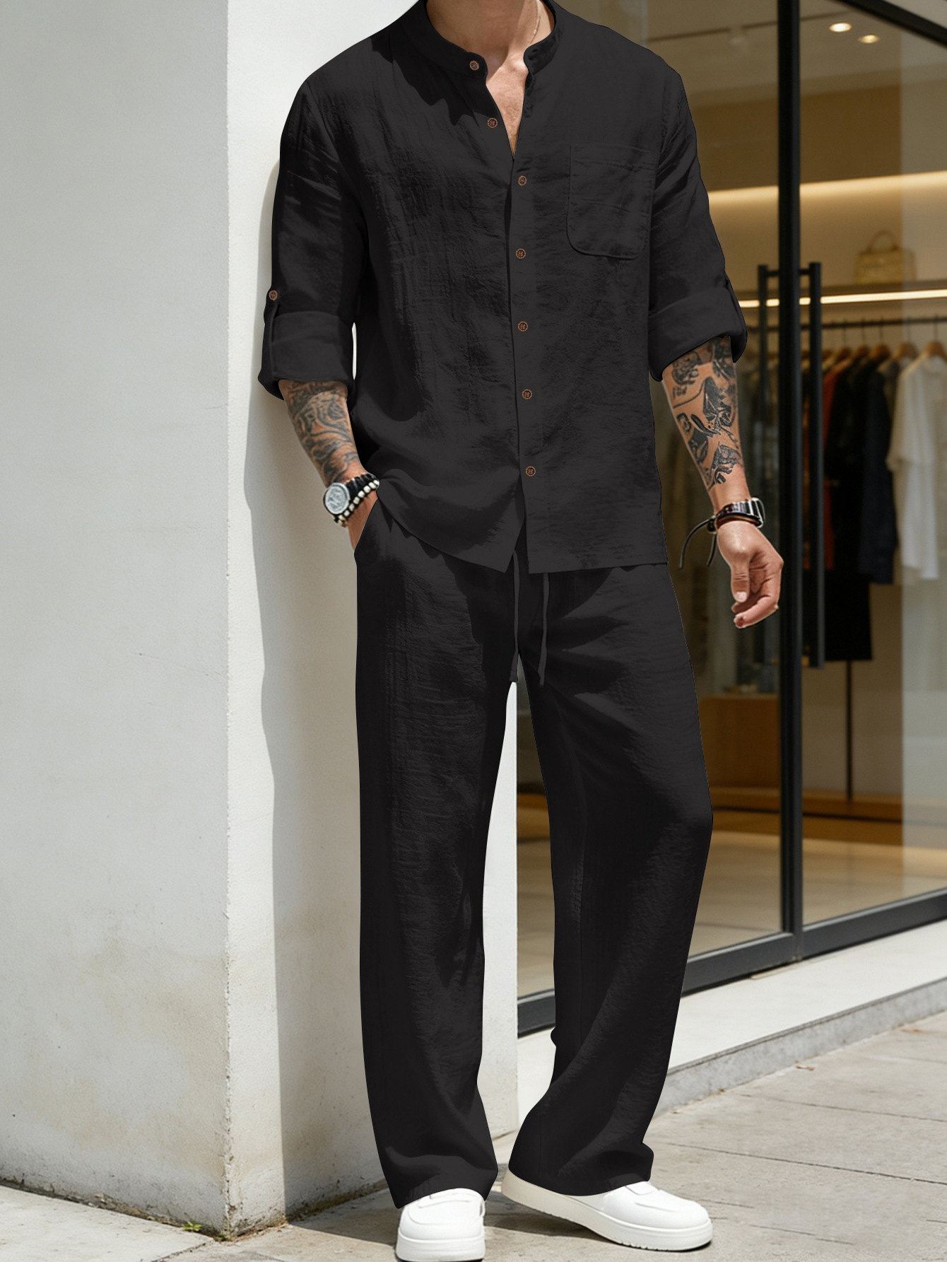 Suit Loose Linen Long Sleeve S - đánh giá và giá Linen Shirt Breathable