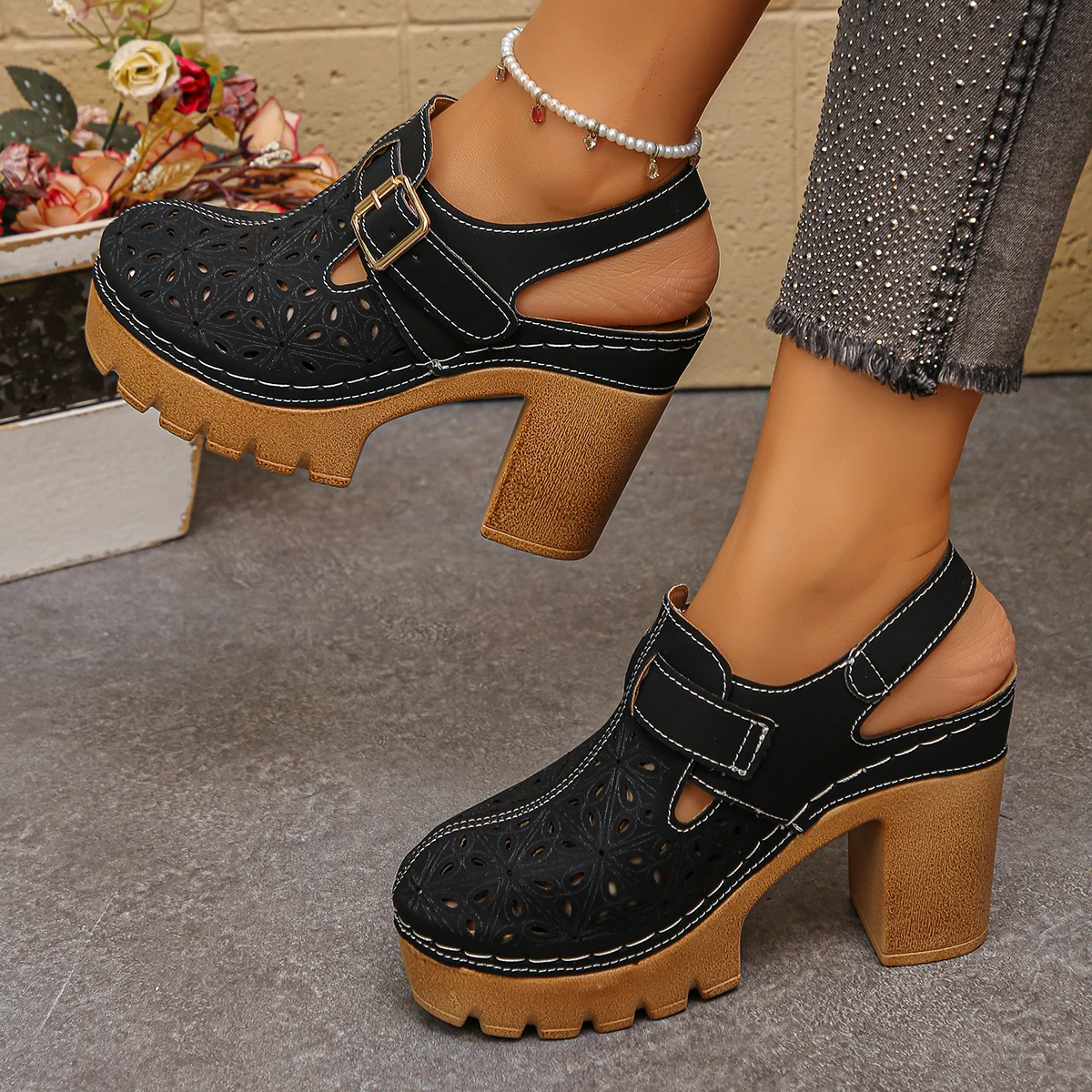 Large Size Women's Thick Heel  - đánh giá và giá Casual Sandal Leather