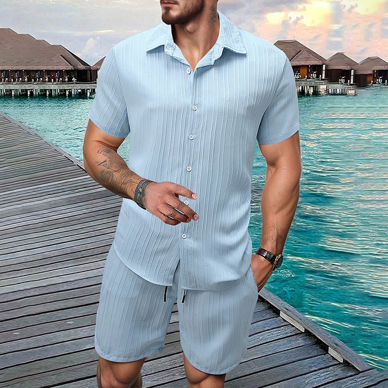 2026 New Men Vertical Wrinkle  - đánh giá và giá Shirt Camp Collar