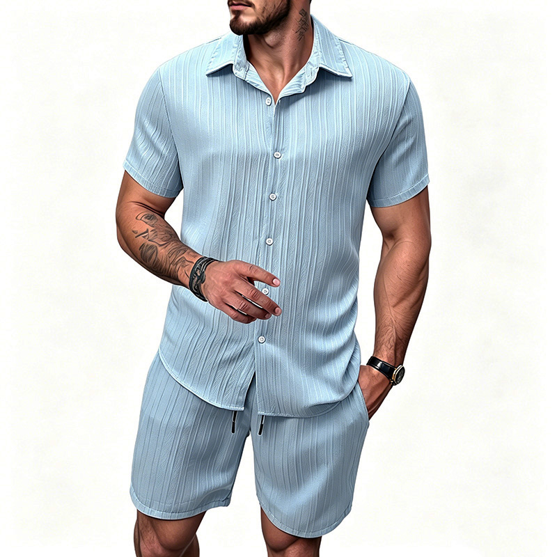 2026 New Men Vertical Wrinkle  - đánh giá và giá Shirt Camp Collar