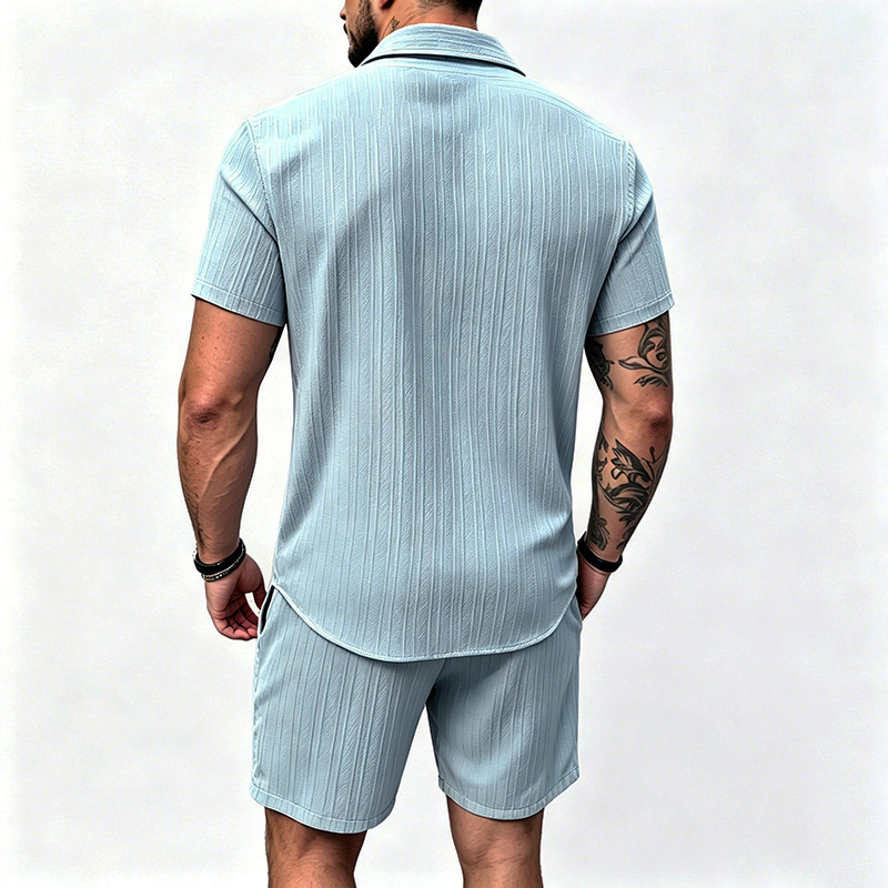 2026 New Men Vertical Wrinkle  - đánh giá và giá Shirt Camp Collar
