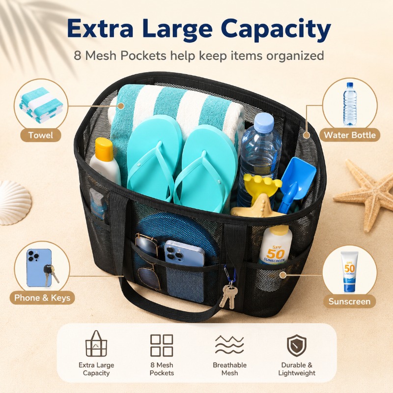 Mesh Beach Bag Large Capacity  - đánh giá và giá Beach Towel Large