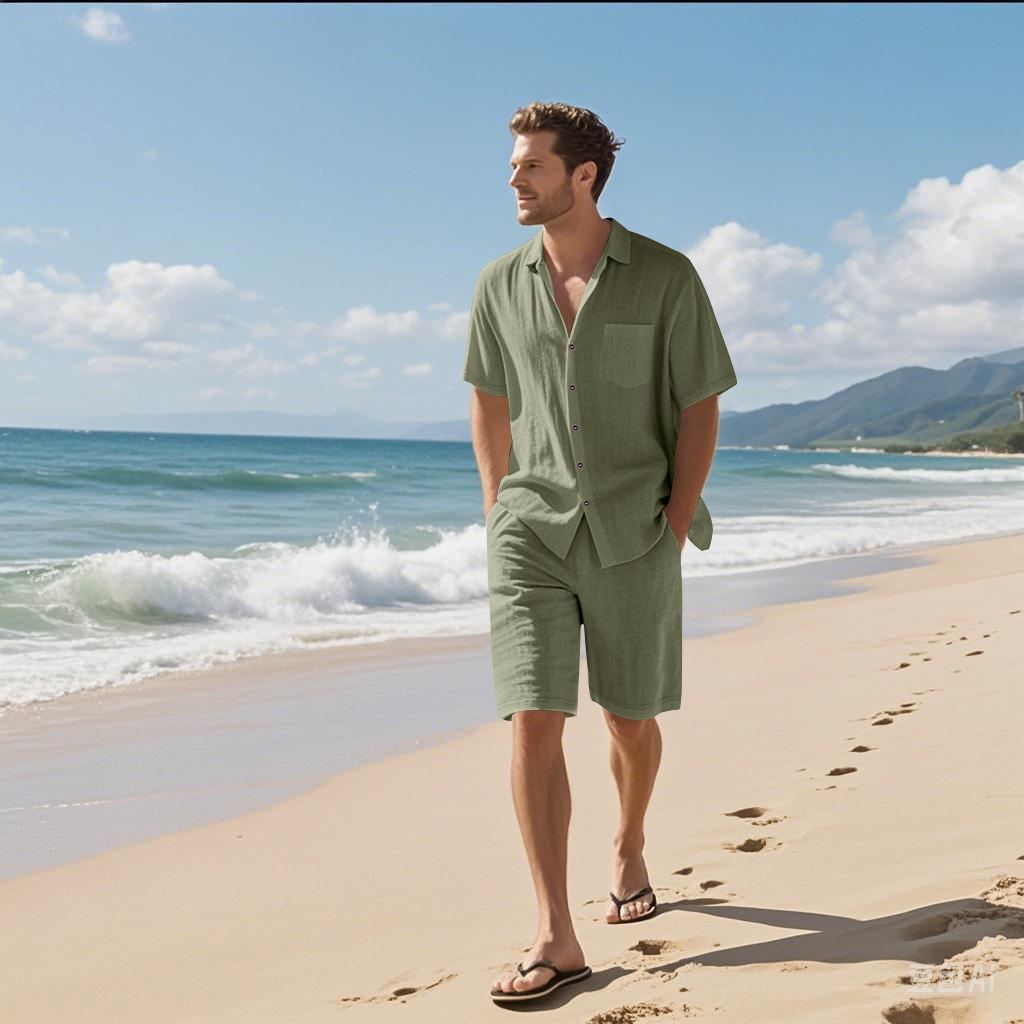 Men Linen Textured Two-Piece S - đánh giá và giá Linen Shirt Breathable