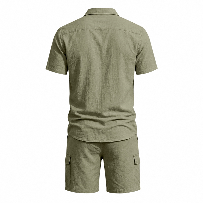 Men Summer American Linen Two  - đánh giá và giá Linen Shirt Breathable