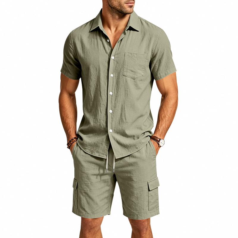 Men Summer American Linen Two  - đánh giá và giá Linen Shirt Breathable
