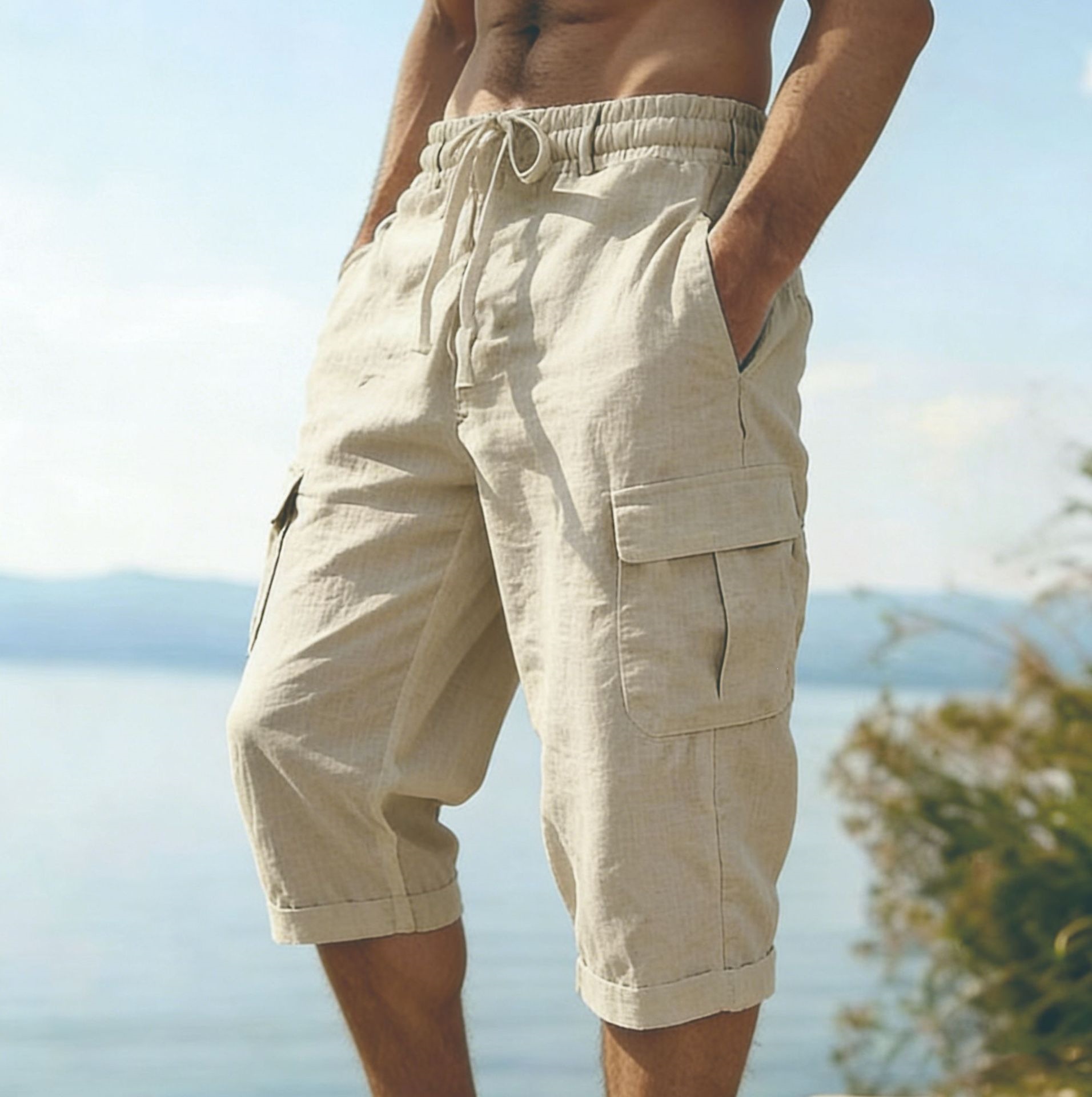 Men Summer Cotton Linen Shorts - đánh giá và giá Short Linen Drawstring