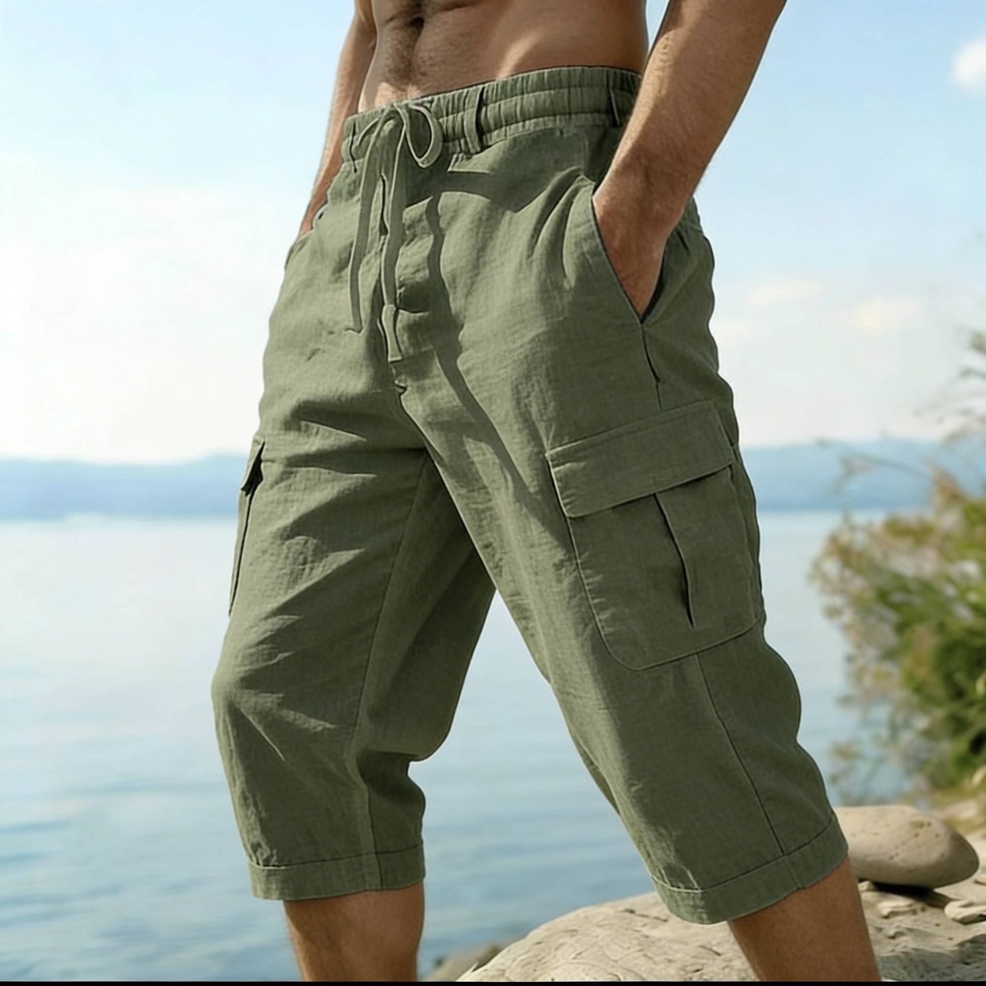 Men Summer Cotton Linen Shorts - đánh giá và giá Short Linen Drawstring